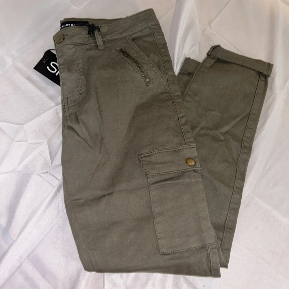 Ashley Mason Jeans‎ Jr Sz 9(29)Army Green Cargo Low Rise Pants 6-Pockets
